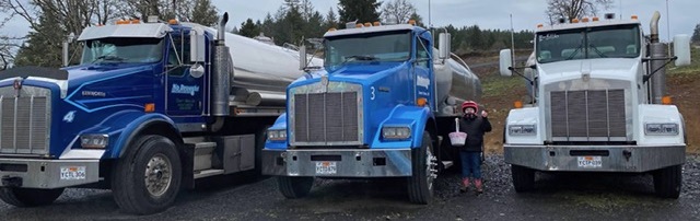 No Drought bulk water delivery trucks at the Sweet Home, Oregon yard